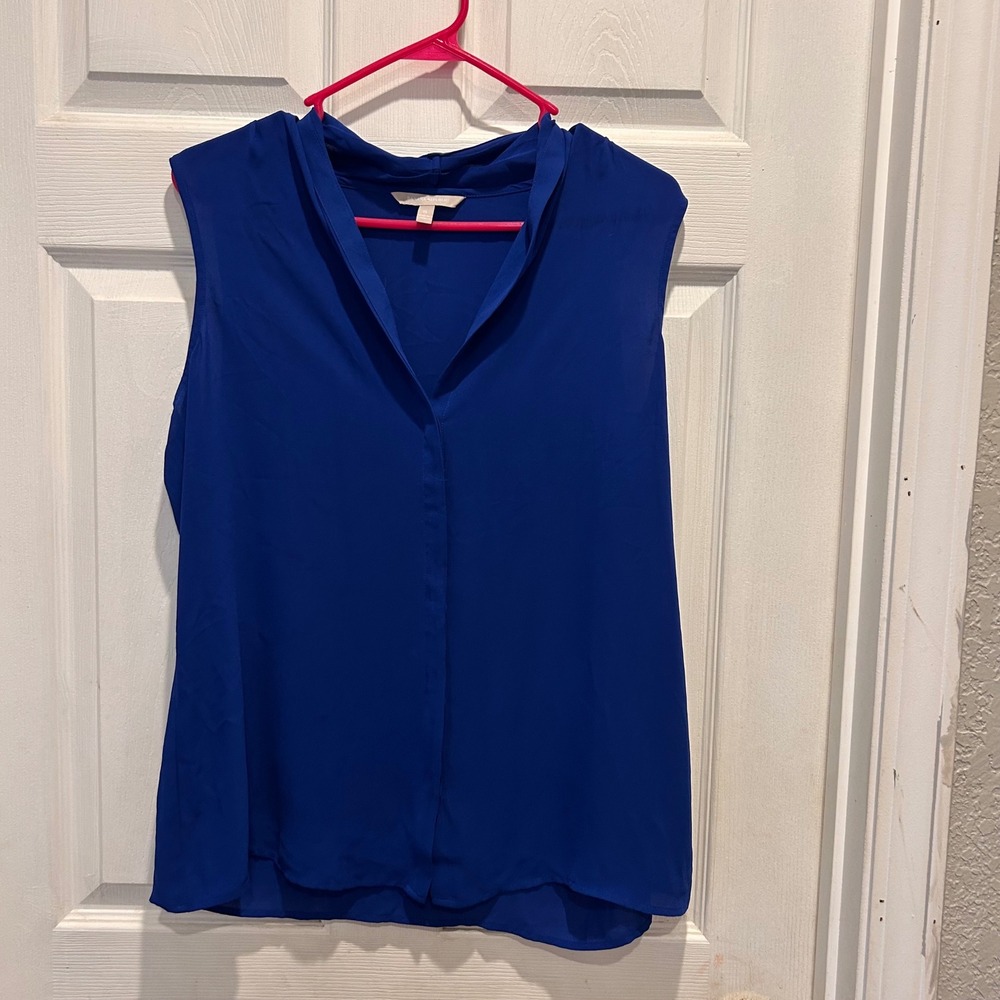 Banana Republic Women's Blouse Top Blue Size‎ 14 Collared V Neck Career